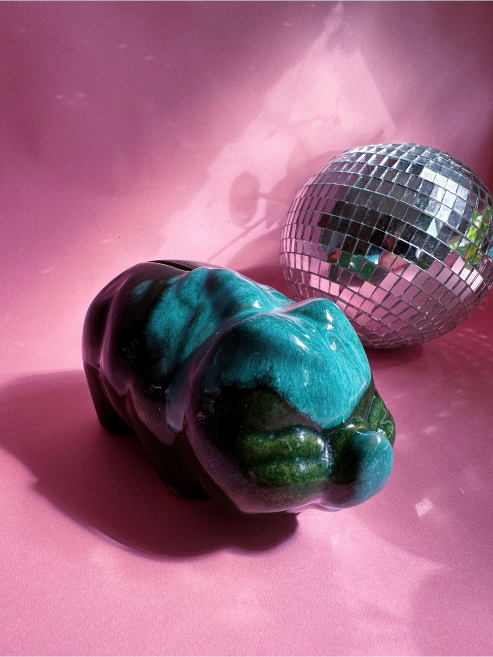 Ceramic Blue Green Glaze Pig Piggy Bank McMaster Pottery Canada Toronto Gold
